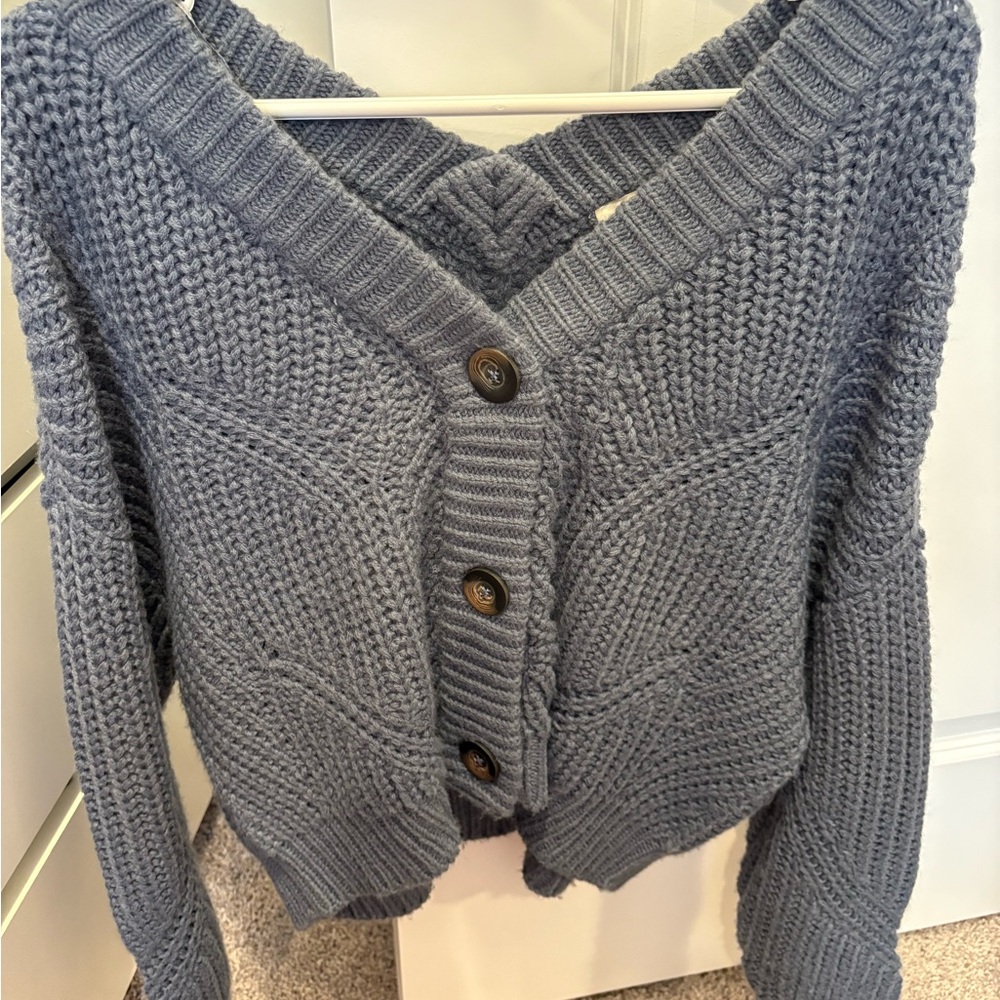 RD Style Blue Chunky Knit Cardigan